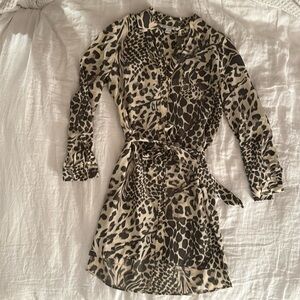 Diane Von Furstenberg Leopard Print Silk Shirt Dress with Belt